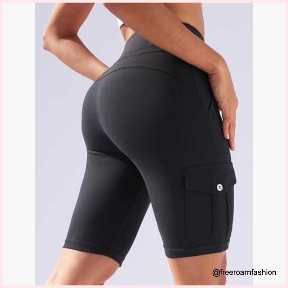 High Waisted Tummy Control Yoga Shorts with Cargo Pockets - Picture 2 of 7